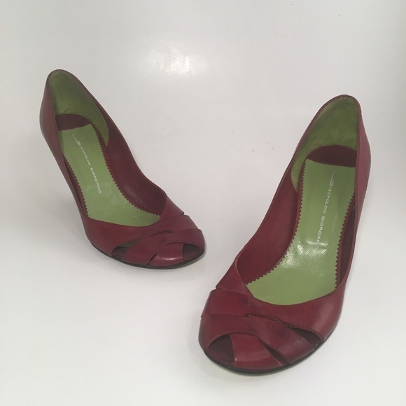 Leopoldo Giordano Red Leather Wedge Heels - Picture 7 of 8